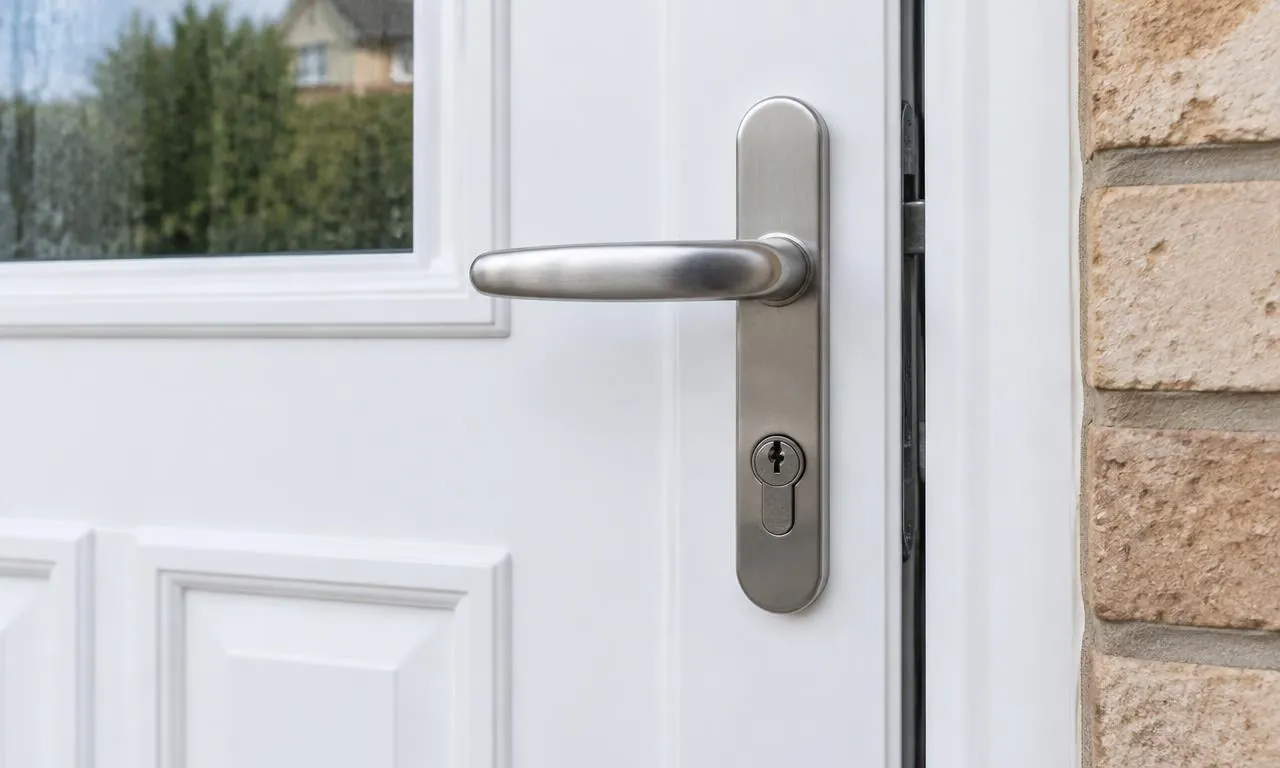 uPVC door with lever handle and euro cylinder